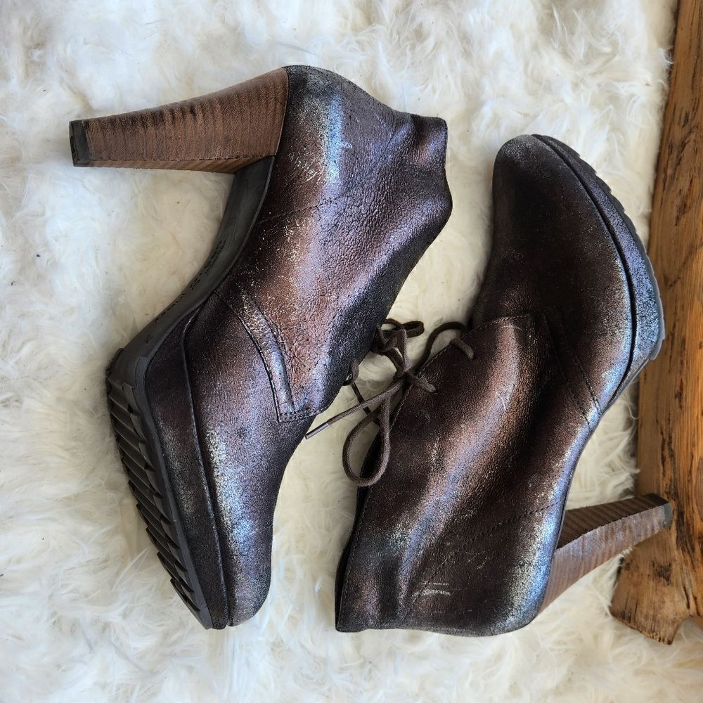 Paul Green Metallic Brown Lace-Up Ankle Booties